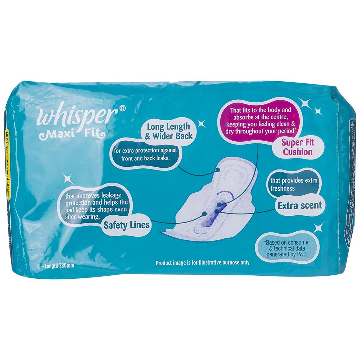 Whisper Maxi Fit Sanitary Pads for women- Large Wings (15 Piece Pack)