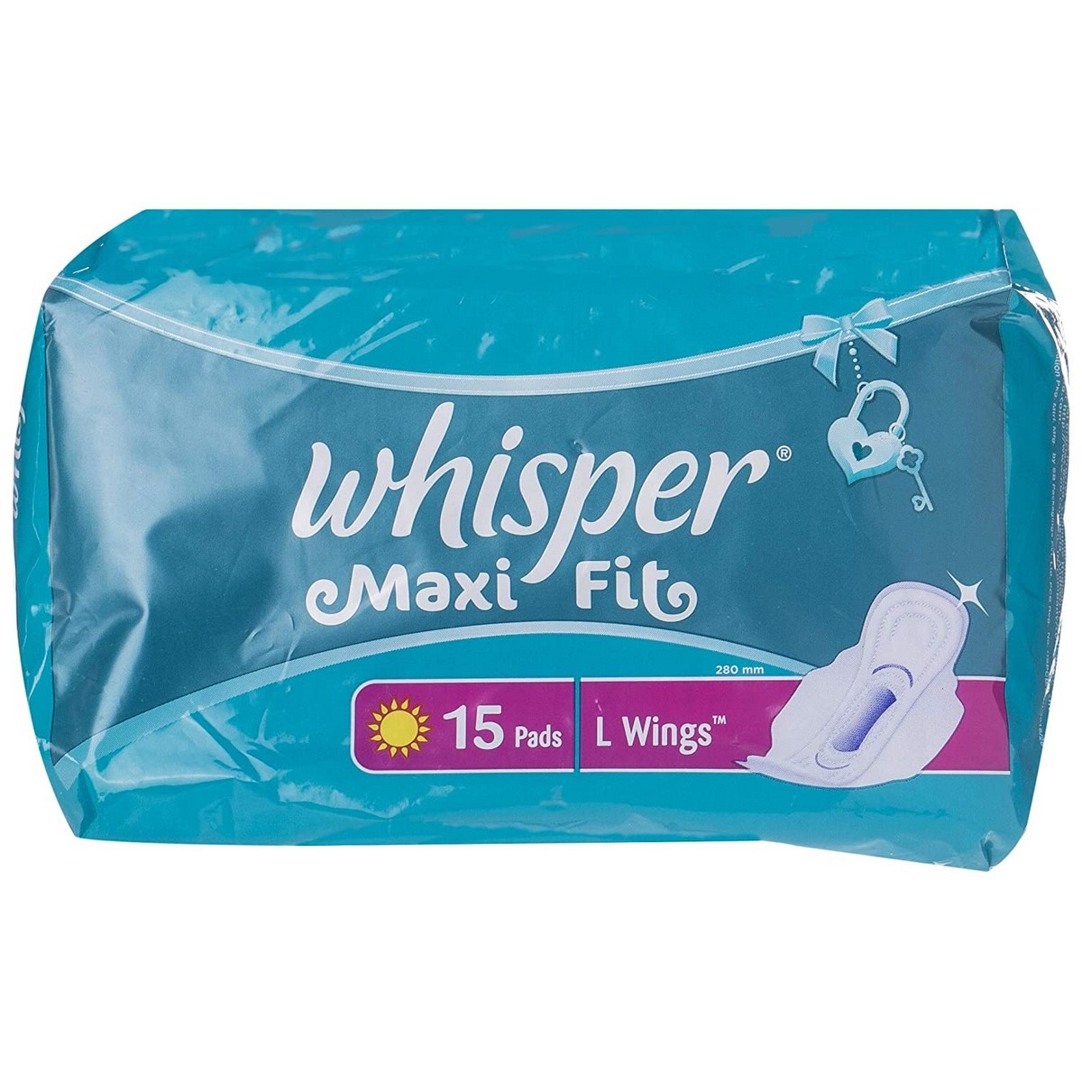 Whisper Maxi Fit Sanitary Pads for women- Large Wings (15 Piece Pack)