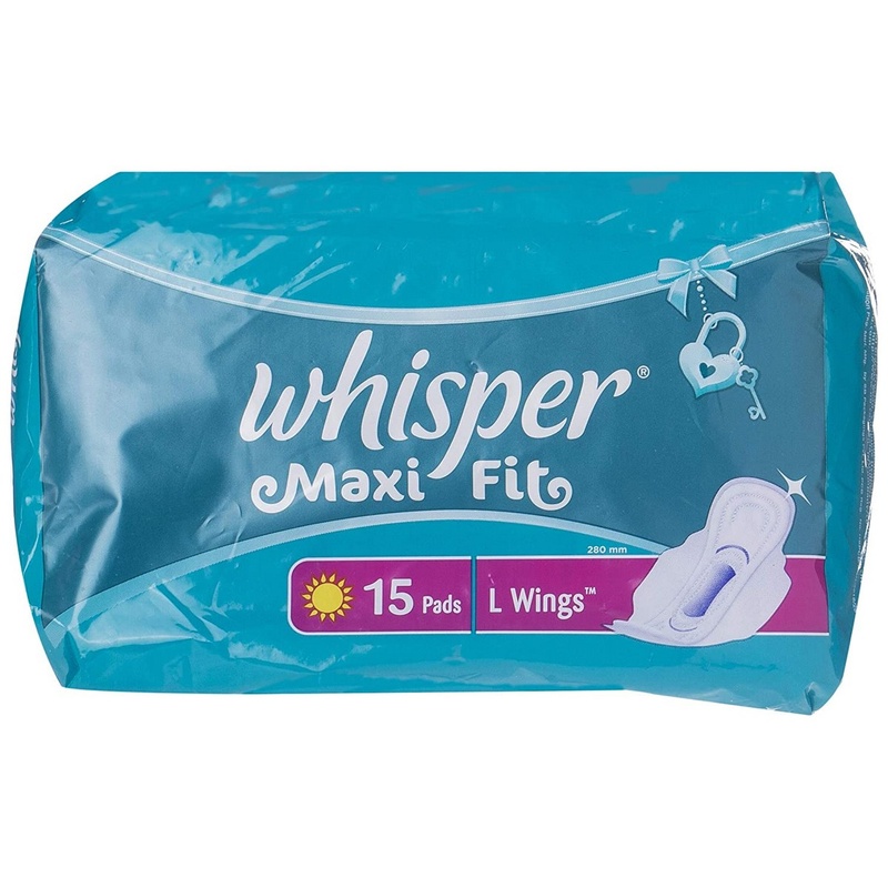 Whisper Maxi Fit Sanitary Pads for women- Large Wings (15 Piece Pack)