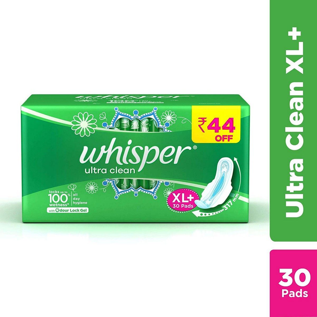 Whisper Ultra Clean Sanitary Pads - 30s (XL Plus) & Ultra Soft Sanitary Pads - 30s (XL) Combo