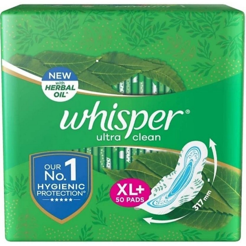 Whisper Ultra Clean Sanitary Pads XL+ wings (50 Count)