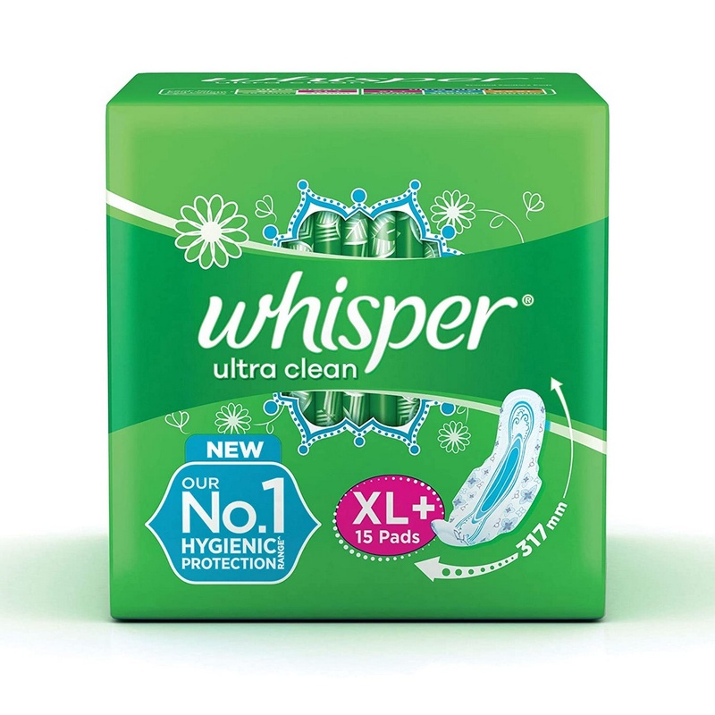 Whisper Ultra Clean Sanitary Pads for Women, XL+ 15 Napkins