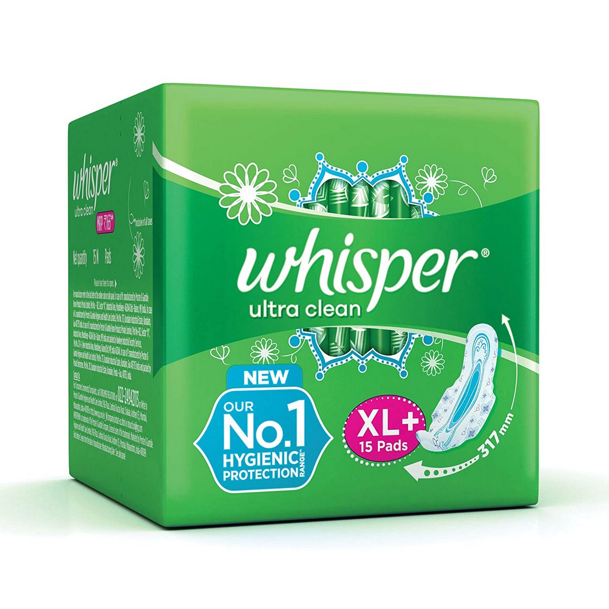 Whisper Ultra Clean Sanitary Pads for Women, XL+ 15 Napkins