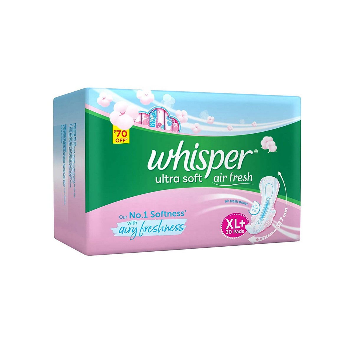 Whisper Ultra Soft Sanitary Pads - 30s (XL+) & Ultra Night Sanitary XL+ Pads - 15s (Pack of 3)