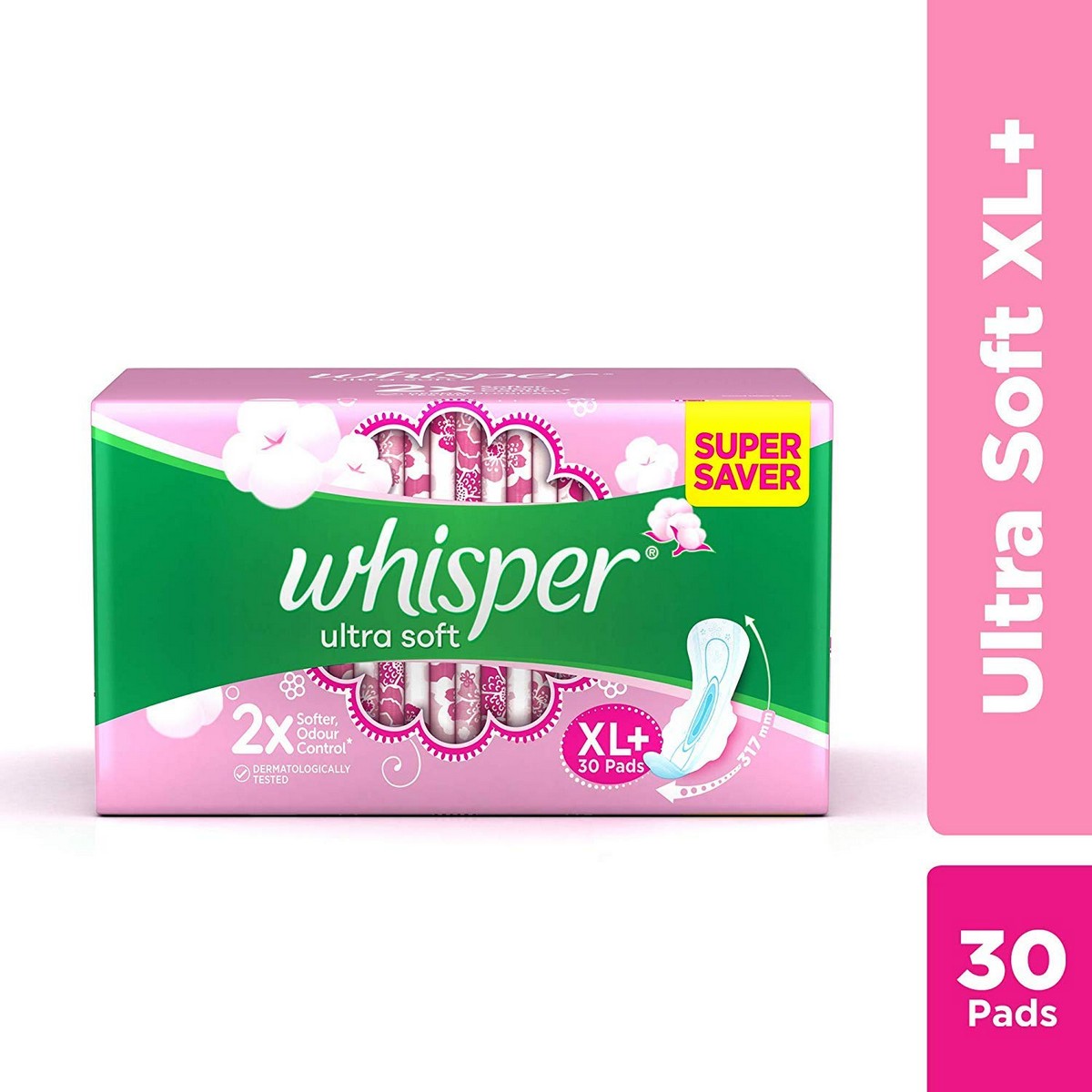 Whisper Ultra Soft Sanitary Pads - 30s (XL+) & Ultra Overnight Sanitary Pads with Wings - 30 Pieces (XL+)