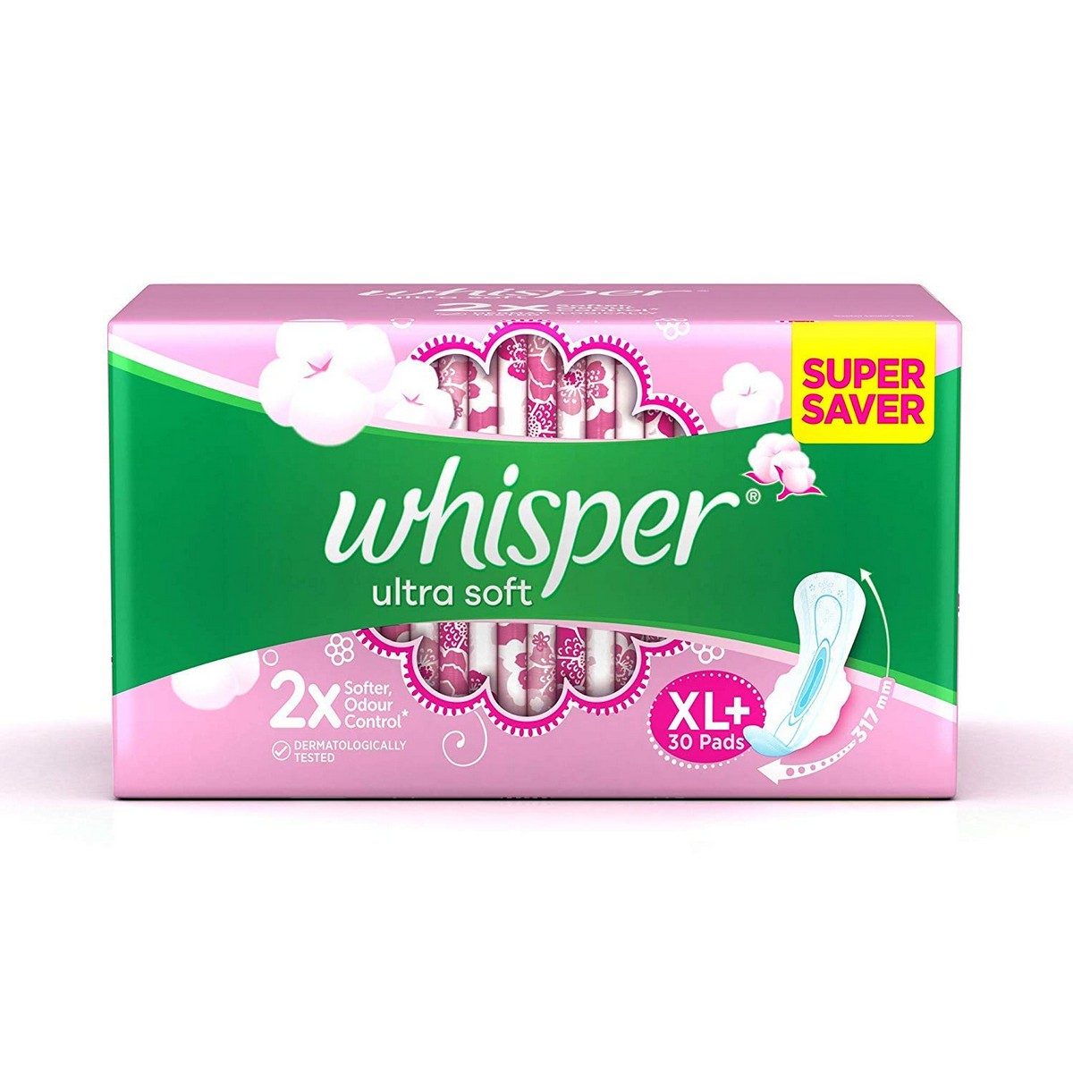 Whisper Ultra Soft Sanitary Pads - 30s (XL+) & Ultra Overnight Sanitary Pads with Wings - 30 Pieces (XL+)
