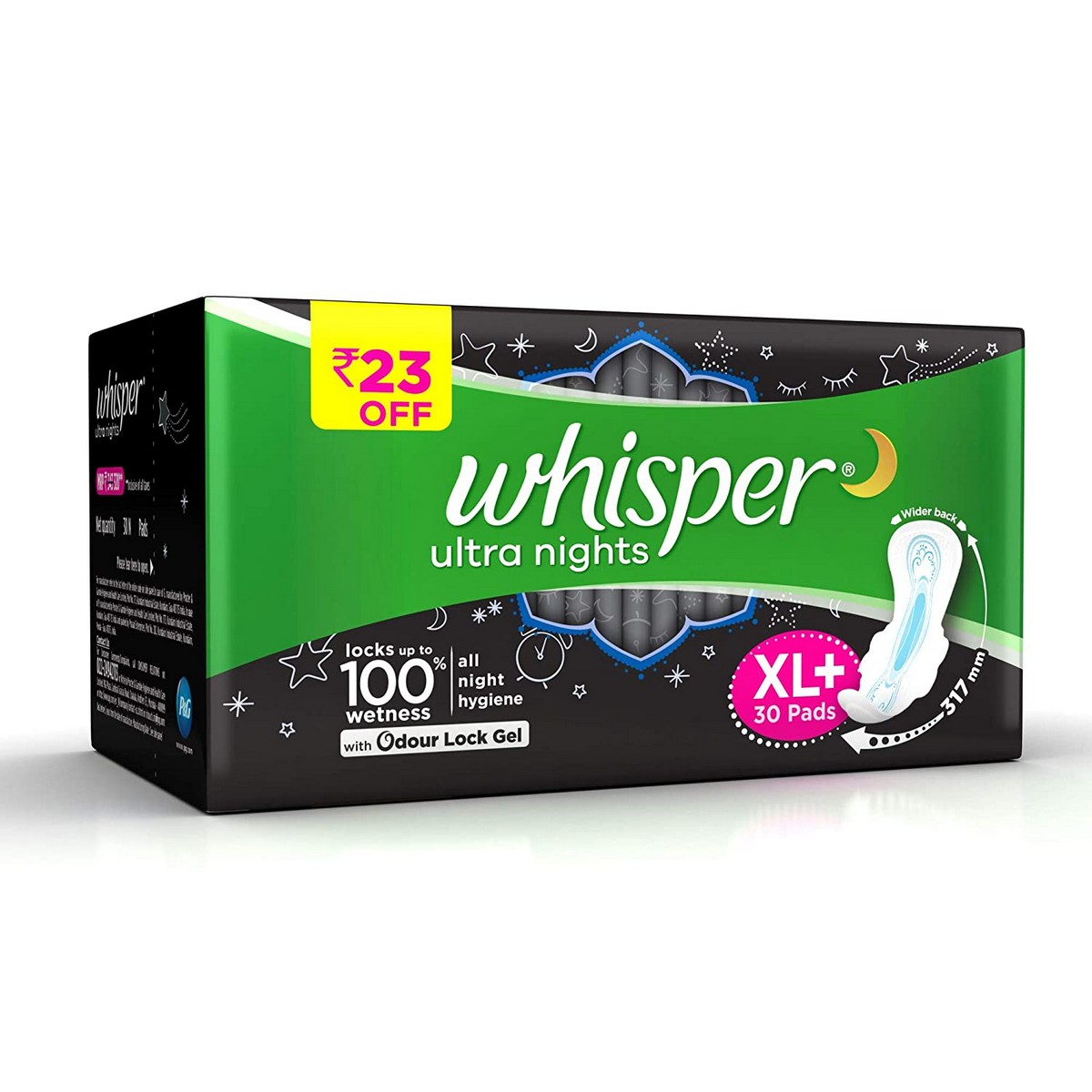 Whisper Ultra Soft Sanitary Pads - 30s (XL+) & Ultra Overnight Sanitary Pads with Wings - 30 Pieces (XL+)