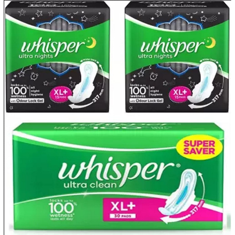 Whisper sanitary pad combo packÂ Â (30+15+15 units)