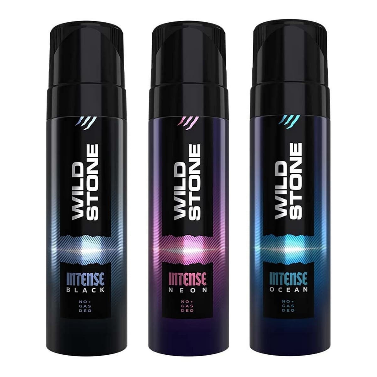 Wild Stone Intense Black, Neon, And Ocean Long Lasting No Gas Deodorants For Men, Pack of 3 (120 ml Each)