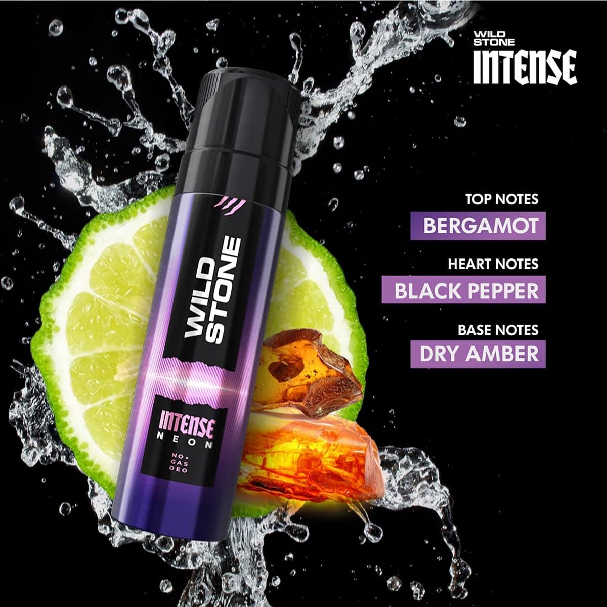 Wild Stone Intense Black, Neon, And Ocean Long Lasting No Gas Deodorants For Men, Pack of 3 (120 ml Each)
