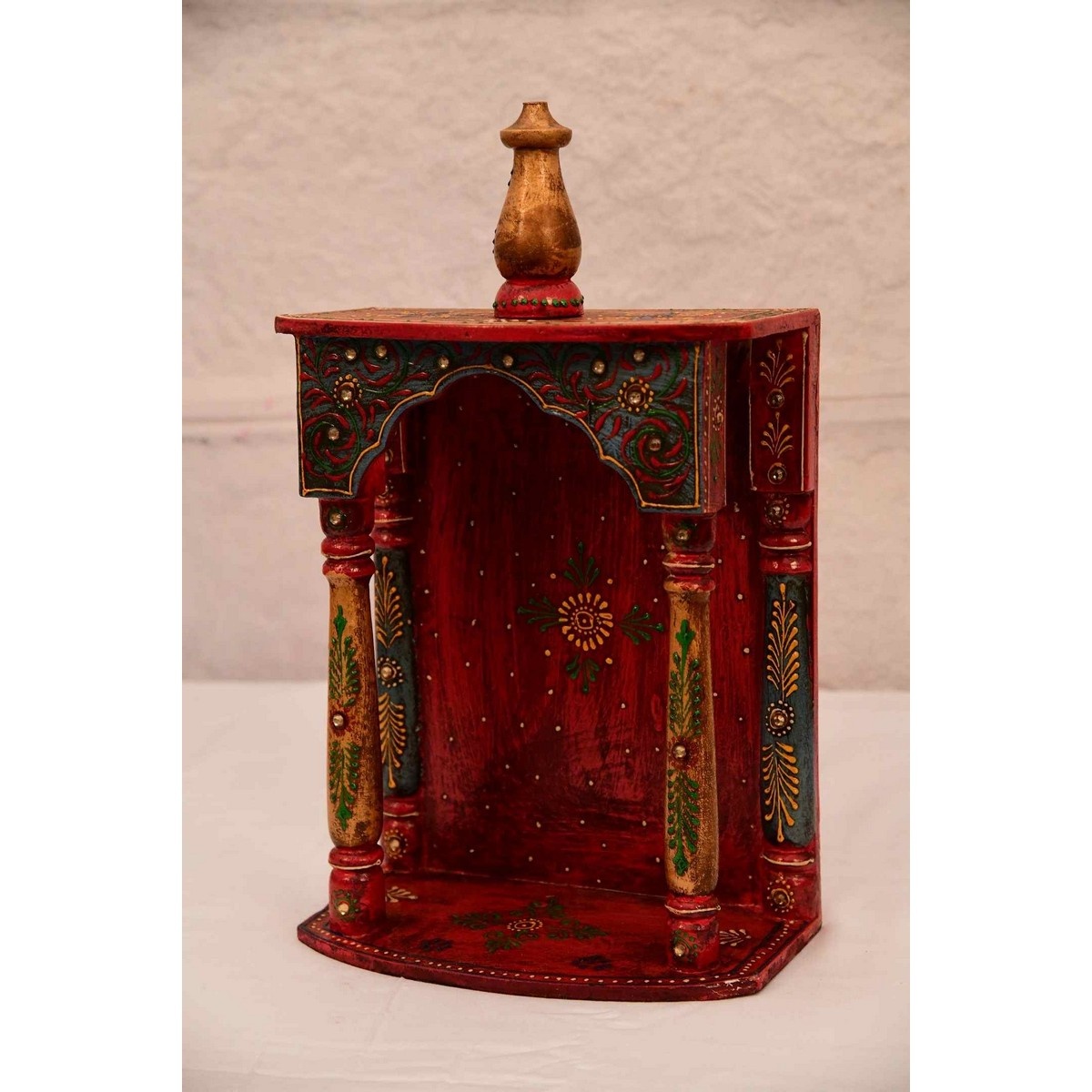 Small Table Top Colourful Wooden Mandir for Decor