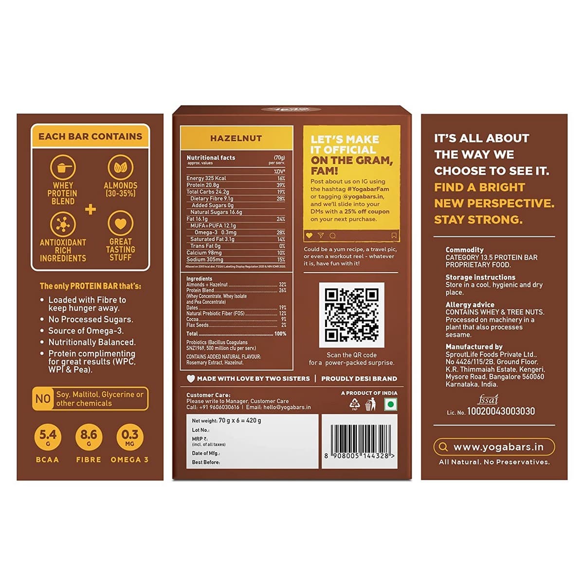 Yogabar Hazelnuts Protein Bars (Pack Of 6)
