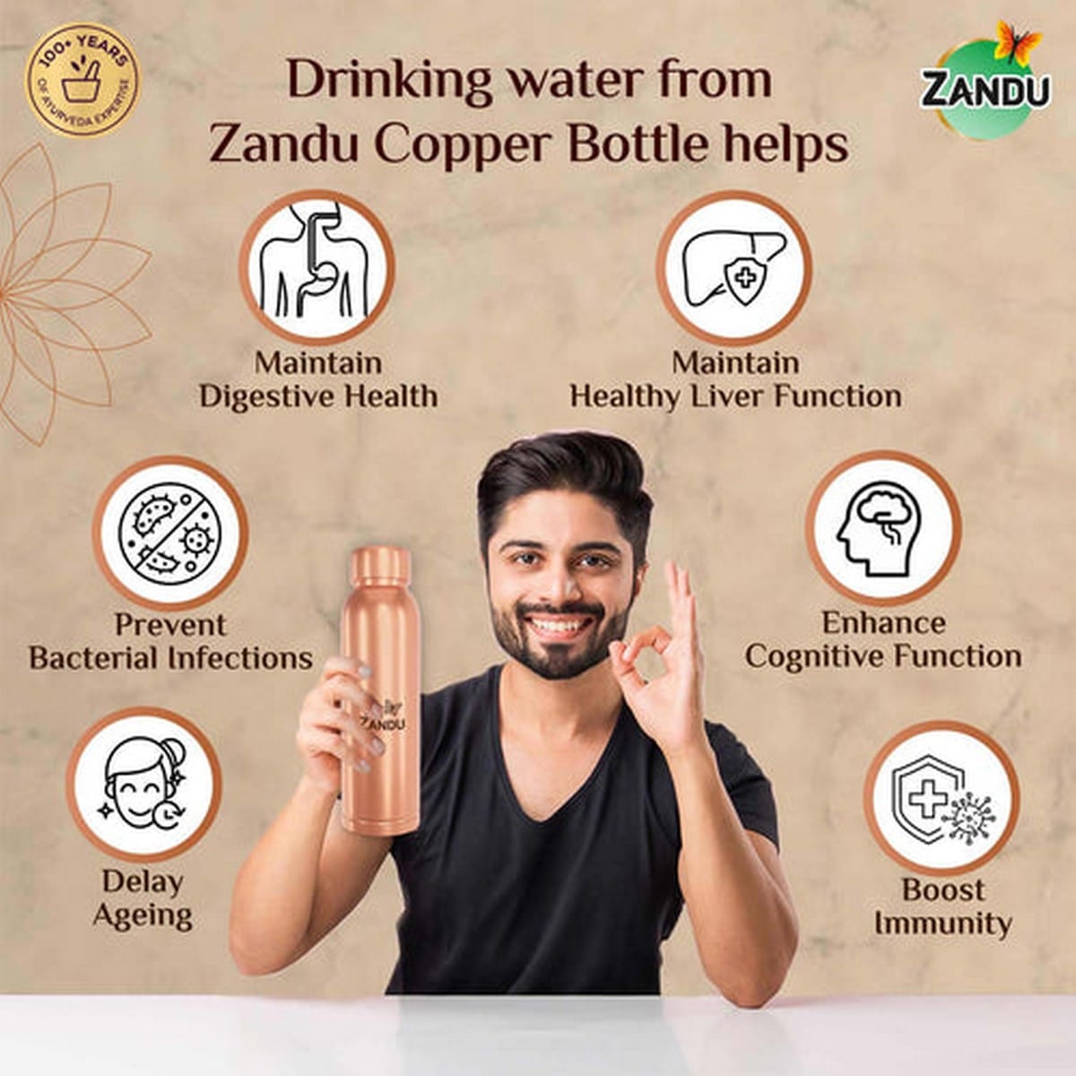 Zandu Copper Bottle (950 ml)