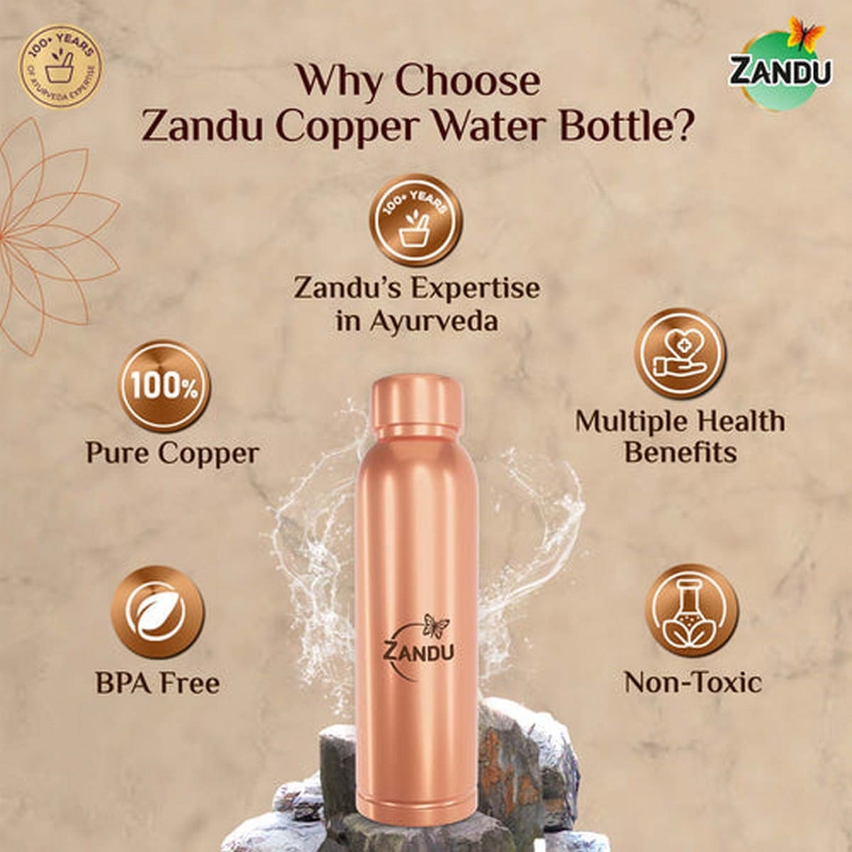 Zandu Copper Bottle (950 ml)
