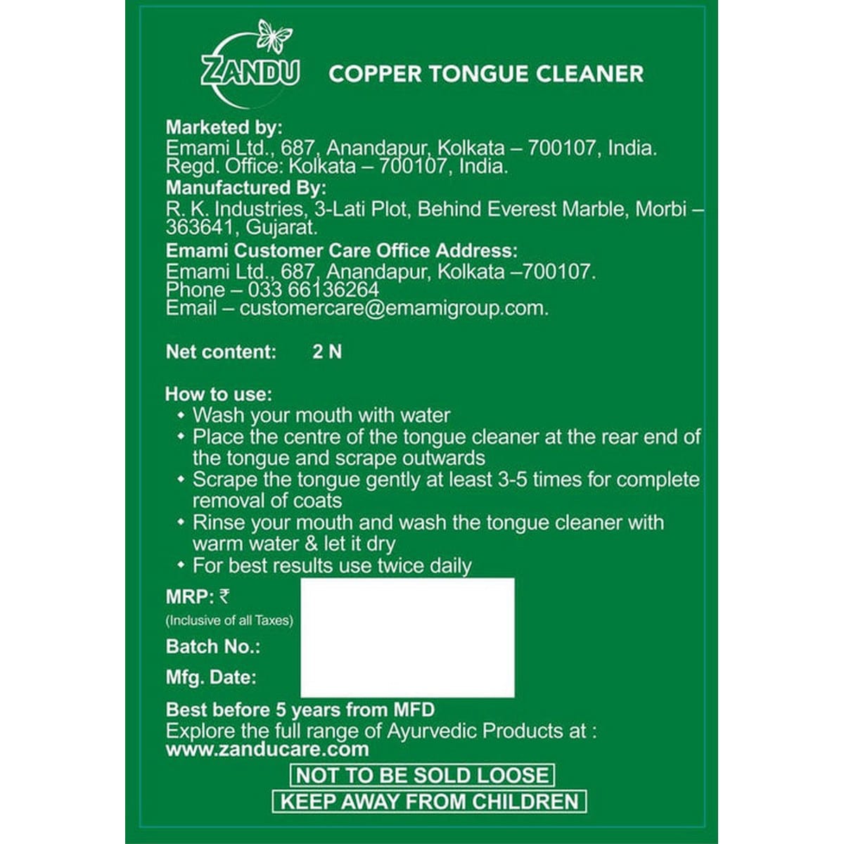 Zandu Copper Tongue Cleaner (Combo)